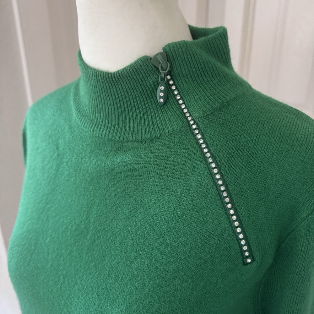 Vintage Green Acrylic‎ Sweater Sz PL Rhinestone Embellished Holiday Xmas Glam